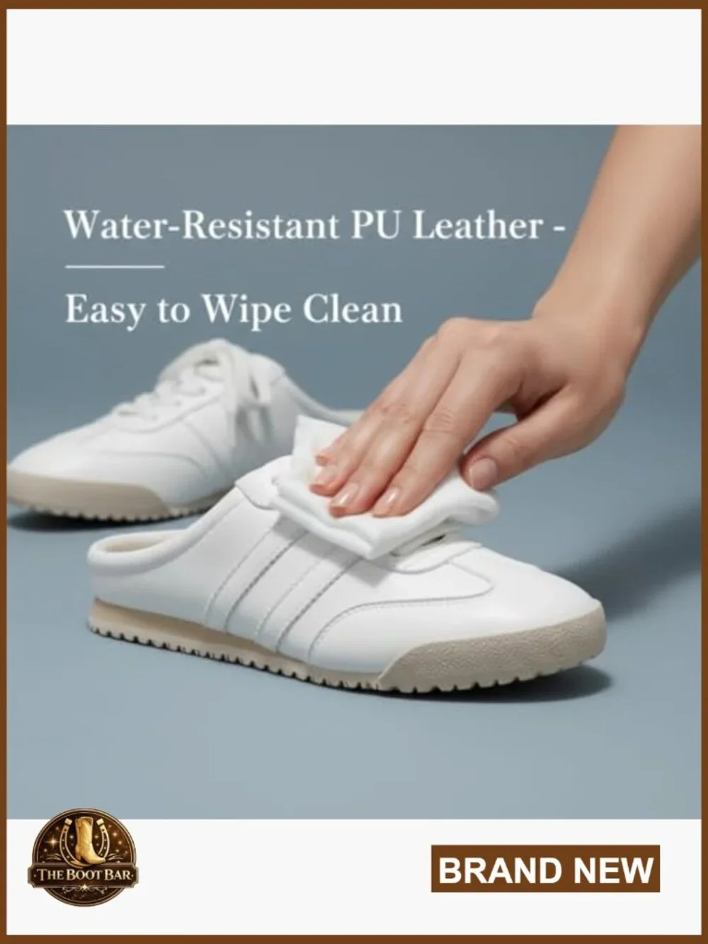 Minimalist White Mule Sneakers, Backless Slip-On PU Leather Walking Loafers - Picture 3 of 6